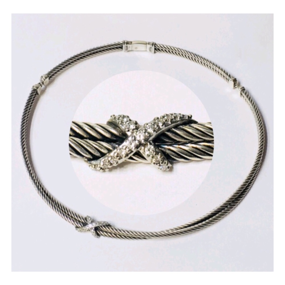 David Yurman Diamond X Cable Crossover Necklace